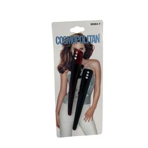 Cosmopolitan Vintage 2001 Rhinestone Tapered‎ Hair Clips 2pk Black Burgundy NOS